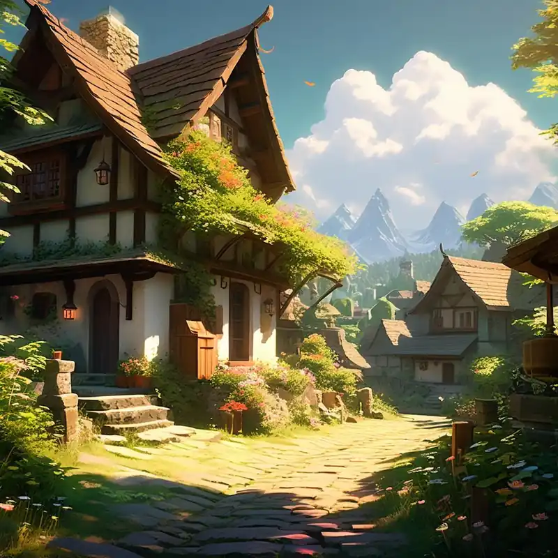 Original Rustic Village Scene Ethereal Heavenly Glow Incorporating Styles Of Greg Rutkowski Loish Rhads (1)