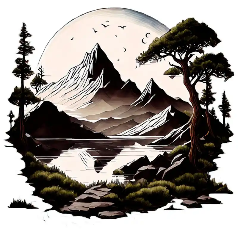 Stunning Mountain Landscape With Moon Factory Price