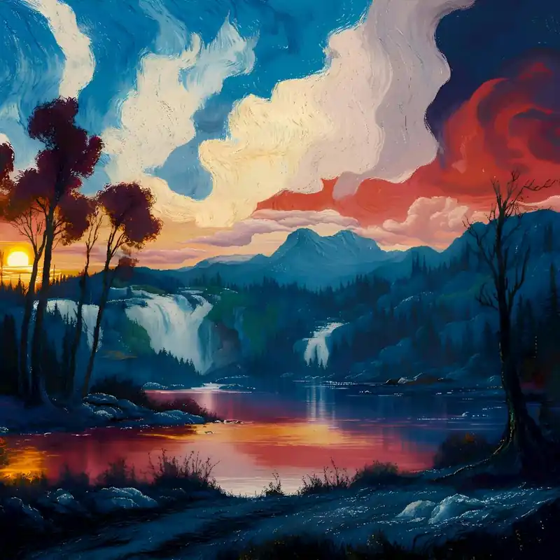 Time-Limited Vibrant sunset over a serene landscape