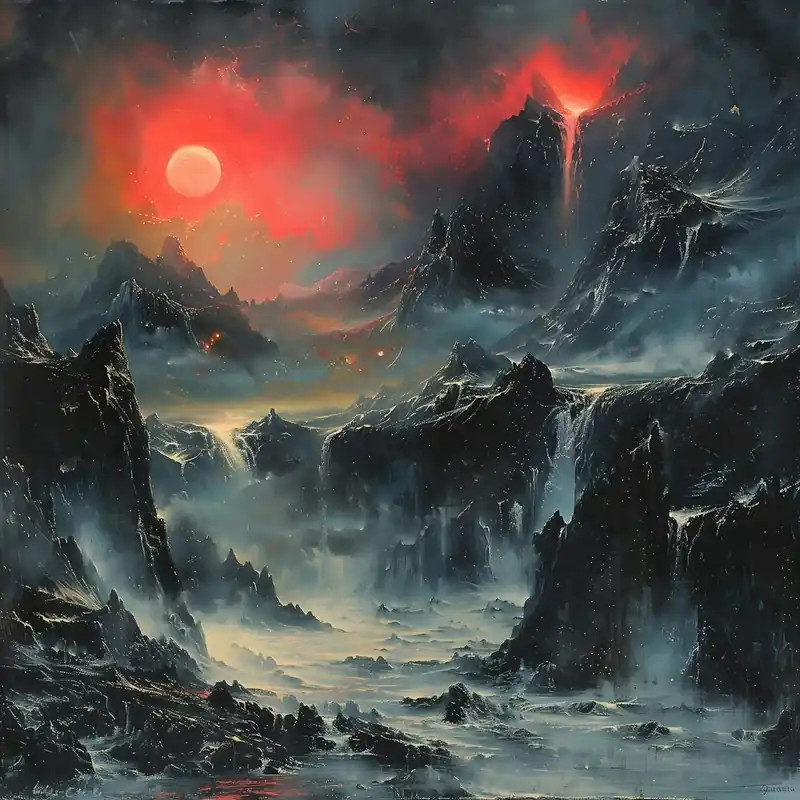 Sunset Over The Mountains, Impressionism And Surrealism Reduced Price