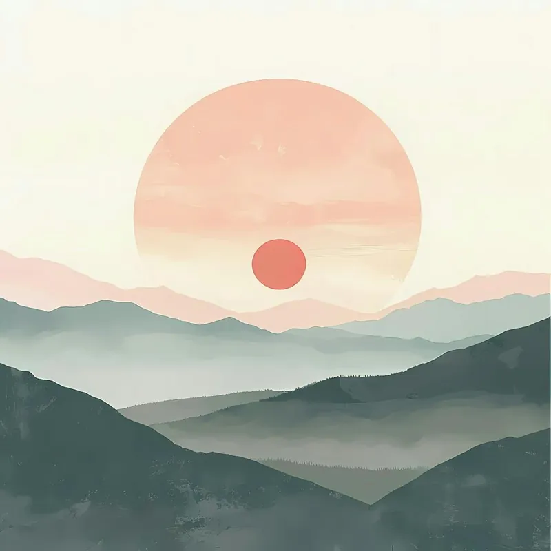 Fan Favorite A Hand Drawn Pastel Minimalist Illustration Of A Sunset In The Mountains 2