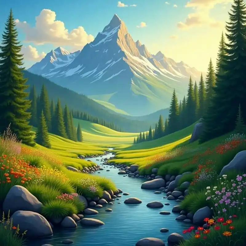 Flux Dev A Serene And Vibrant Landscape Of Nature Featuring A Buy Today