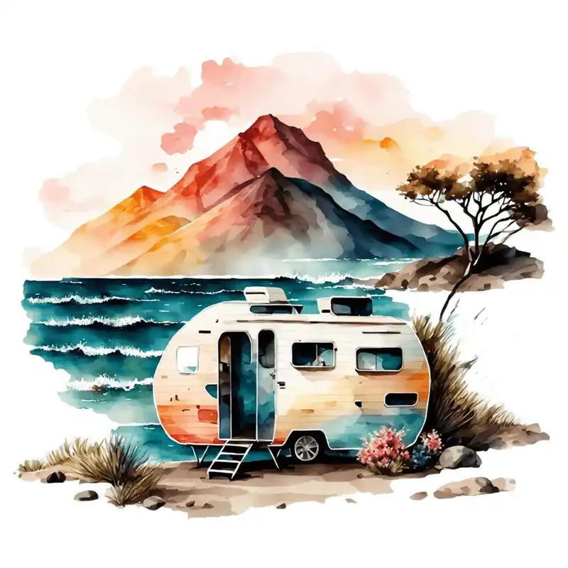 While Supplies Last Watercolor Retro Camper