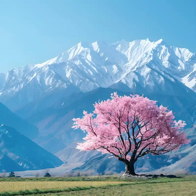 Markdown One Sakura Tree and Mountains
