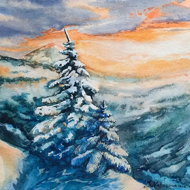 Trees On The Slope Of The Mountain Square Premium