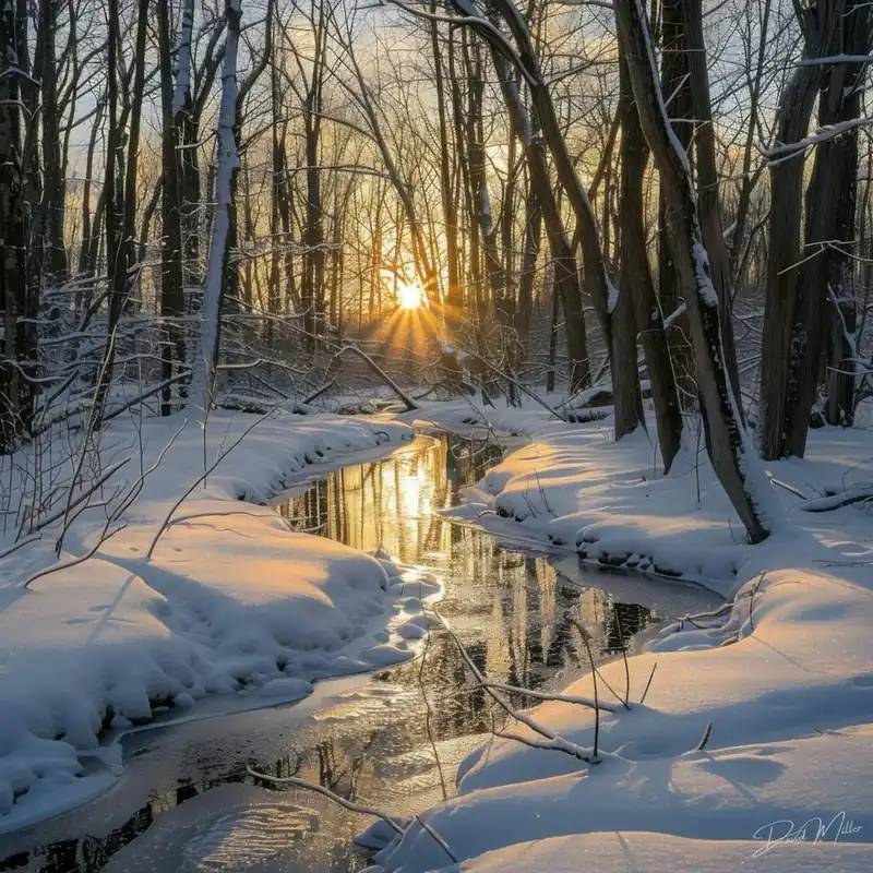 Sunrise In The Woods at Winter Handmade