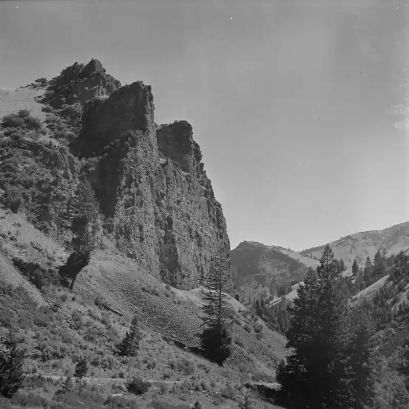 Best Price Lemhi County, Idaho, Sheer Cliffs Rise From The Road Along Williams Creek By Russell Lee