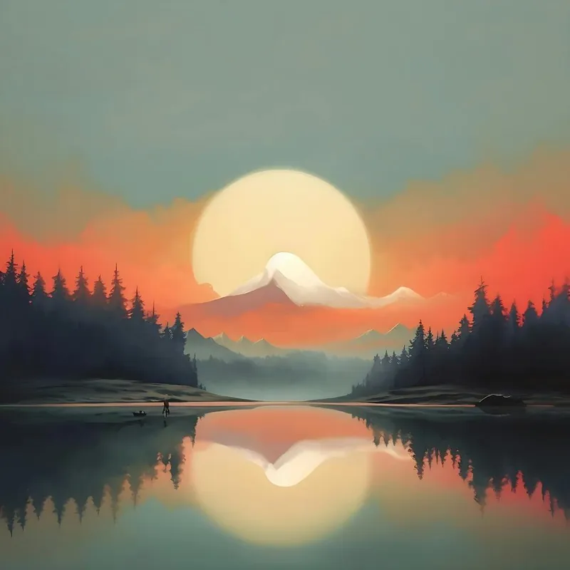One Day Deal 'Sunset In The Mountains' Landscape Painting