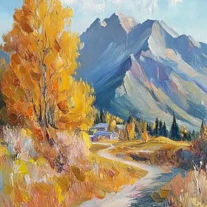 Worldwide Shipping Mountain Oil Painting Landscape, Autumn In The Mountains