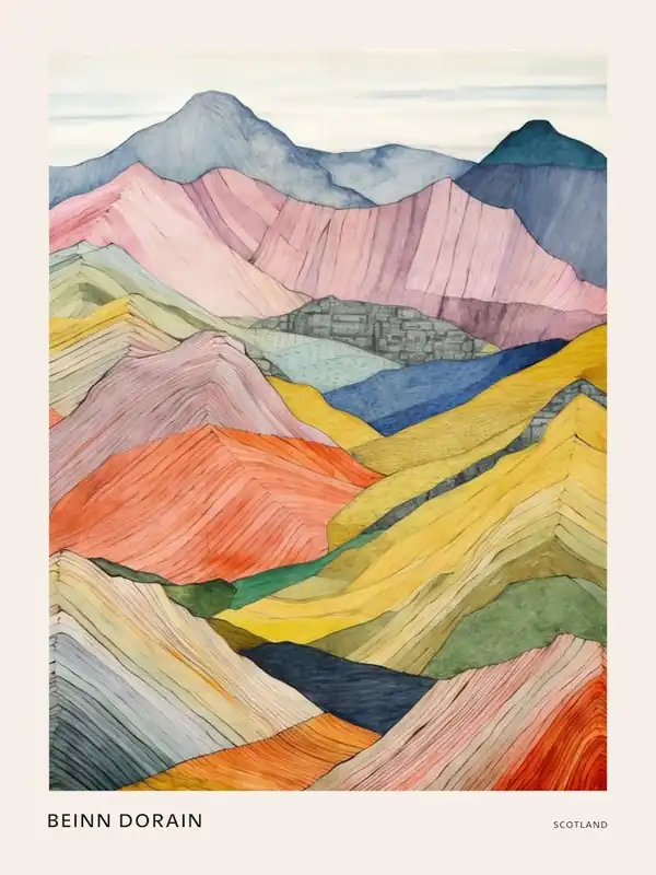 Time-Limited Beinn Dorain Scotland 1 Colourful Mountain Illustration Poster
