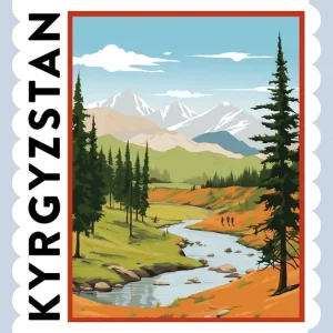 Special Offer Kyrgyzstan Travel Stamp Poster