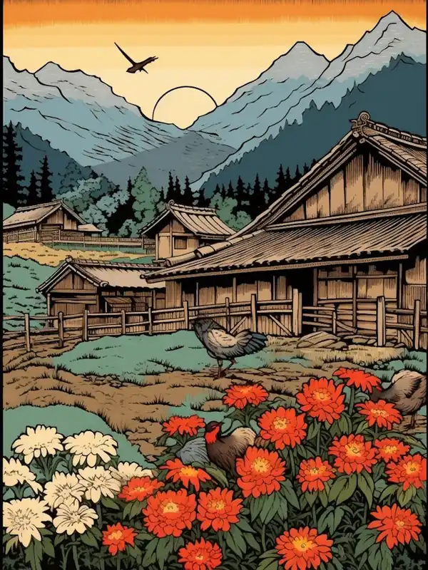 Modern Shirakawa Go Village, Japan Vintage Travel Art 2