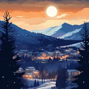 Winter Travel Night Illustration Boulder Colorado 3 Special Offer