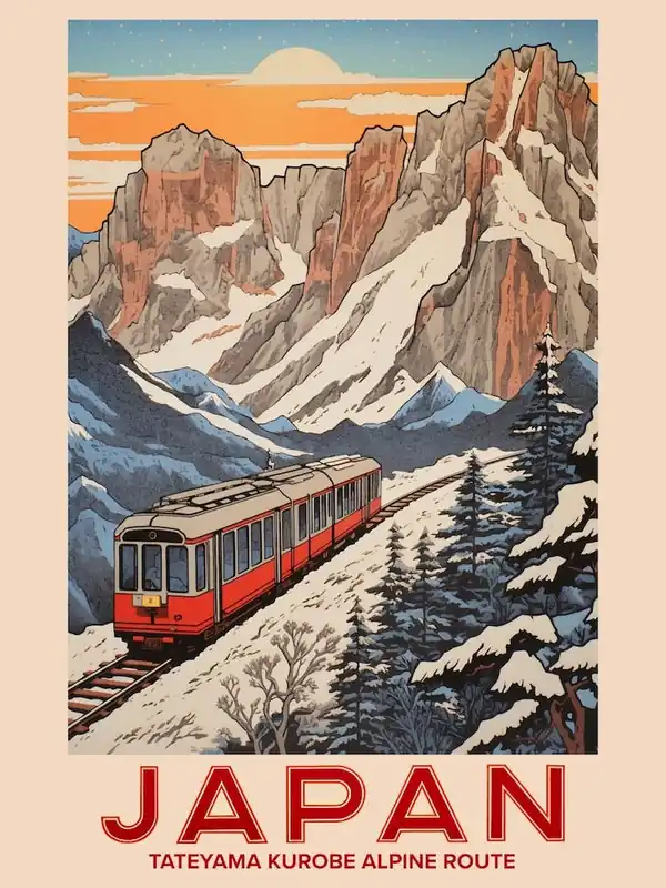 Best Choice Tateyama Kurobe Alpine Route, Visit Japan Vintage Travel Art 3