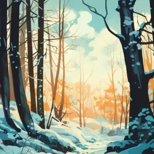 Winter Forest Landscape Illustration 3 Worldwide Shipping