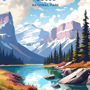 Yoho National Park Canada Summer Travel Art Illustration Genuine