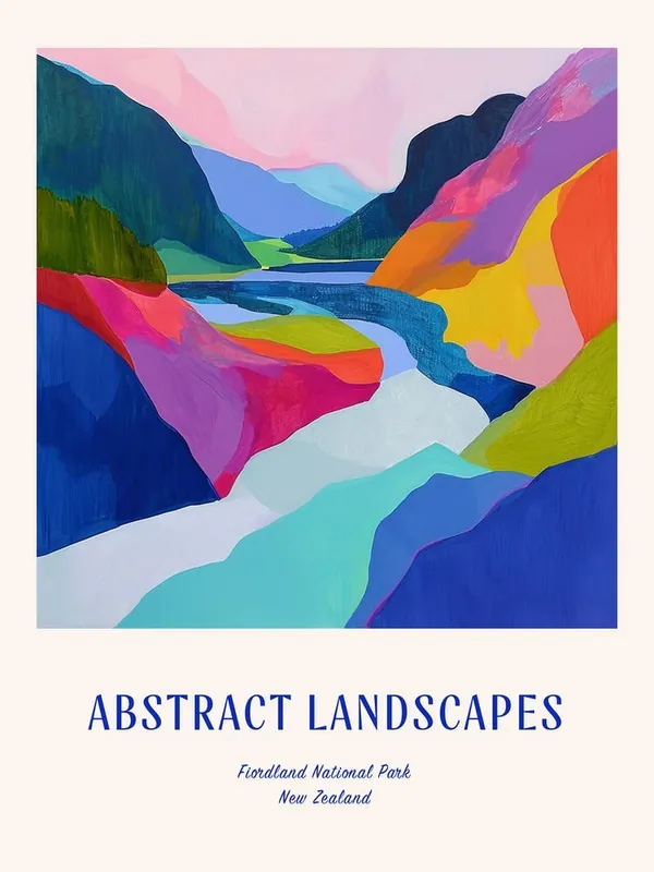 Colourful Abstract Fiordland National Park New Zealand 2 Poster Blue Limited Edition