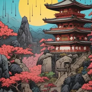 Yamadera Temple, Japan Vintage Travel Art 4 Limited Offer