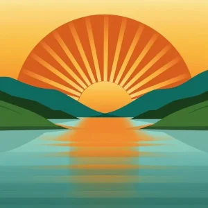 Time-Limited Sunset Over Lake