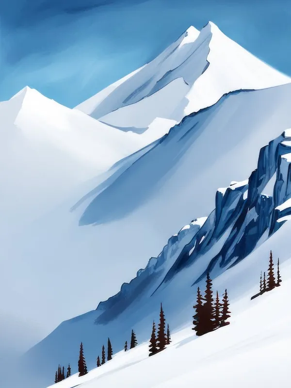 Oil Painting Style Blue White Mountain Valley With Brown Trees Zen Morning Markdown