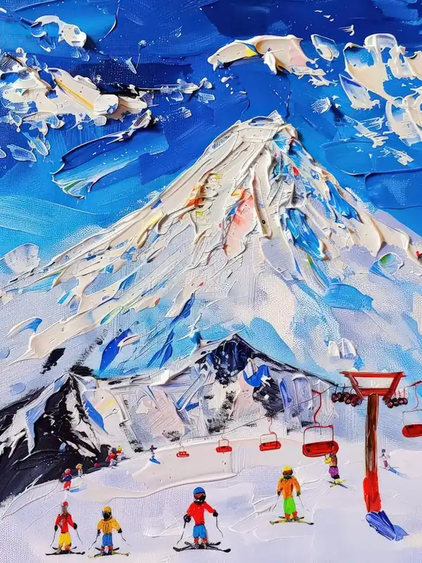 Ski Resort Hokkaido Japan Impasto Oil Painting Travel Fan Favorite
