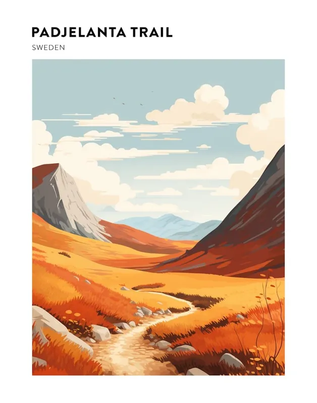 Original Padjelanta Trail Sweden 4 Hiking Trail Landscape Poster