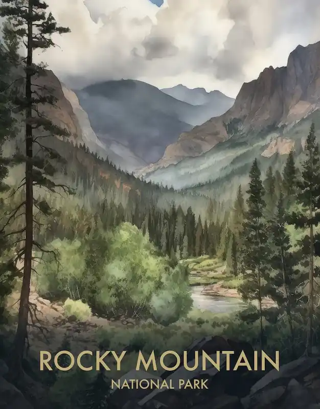 Markdown Rocky Mountain National Park Watercolour Vintage Travel Poster 3