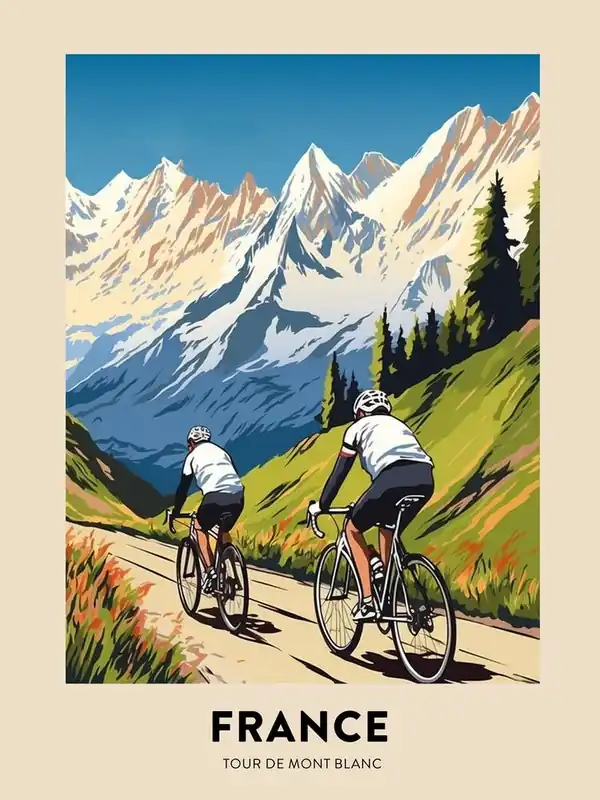 Viral Tour De Mont Blanc France 7 Vintage Cycling Travel Poster