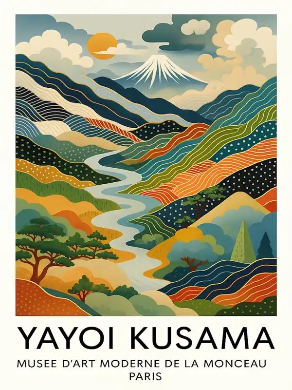 Yayoi Kusama Mount Fuji Print, Japanese Mountain Landscape Poster, Colourful Modern Art For Living Room Express Delivery