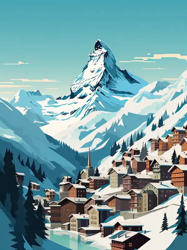 ZermattSwitzerland, Ski Resort Illustration 3 Simple Style Direct From Manufacturer