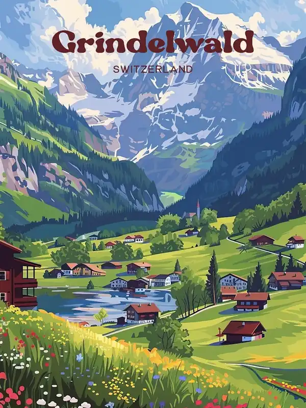 Grindelwald Switzerland Jungfrau Travel Art Special Offer