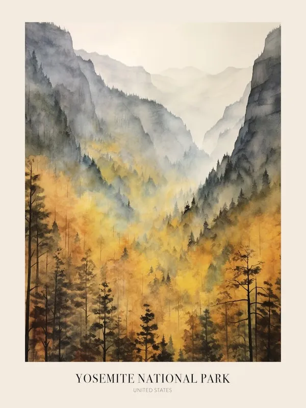Autumn Forest Landscape Yosemite National Park Poster Today Only