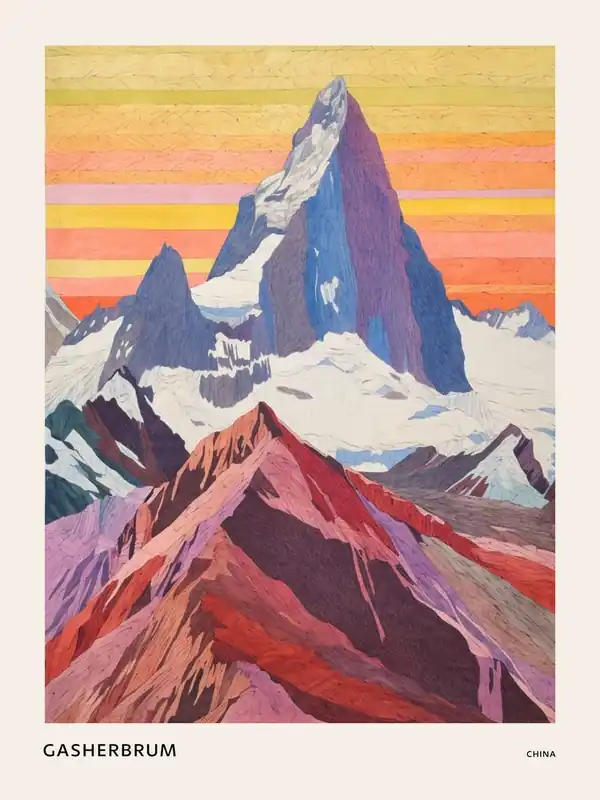 Trusted Brand Gasherbrum China 1 Colourful Mountain Illustration Poster
