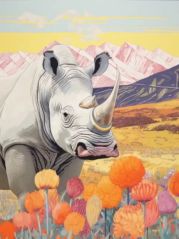 Rhino With Flowers & Plants 8 Bargain