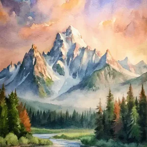 Trusted Brand Grand Teton National Park Watercolor Painting