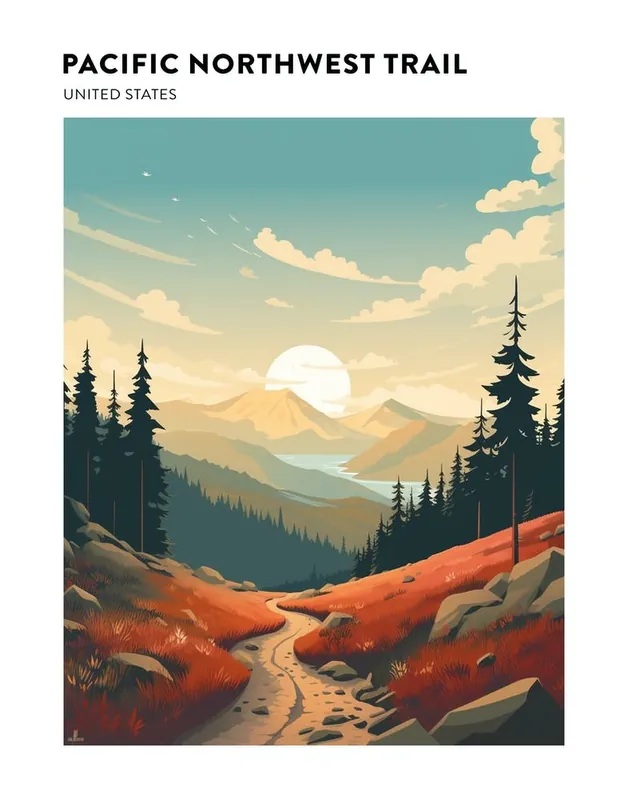 Pacific Northwest Trail Usa 3 Hiking Trail Landscape Poster In Demand