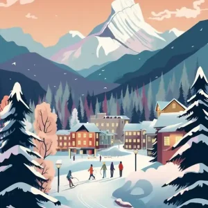 Winter Travel Night Illustration Banff Canada 1 Grab Now