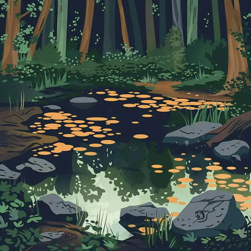 Wetland In Deep Forest, Mud And Rock, Flat Vector Design Don’t Miss Out