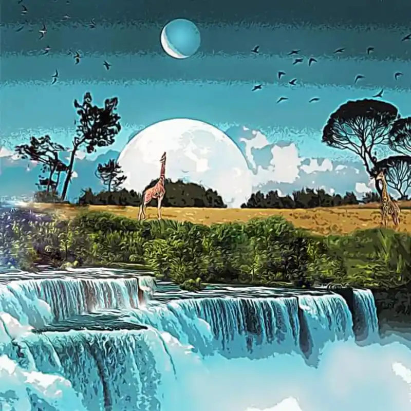 Giraffes At The Waterfall Markdown