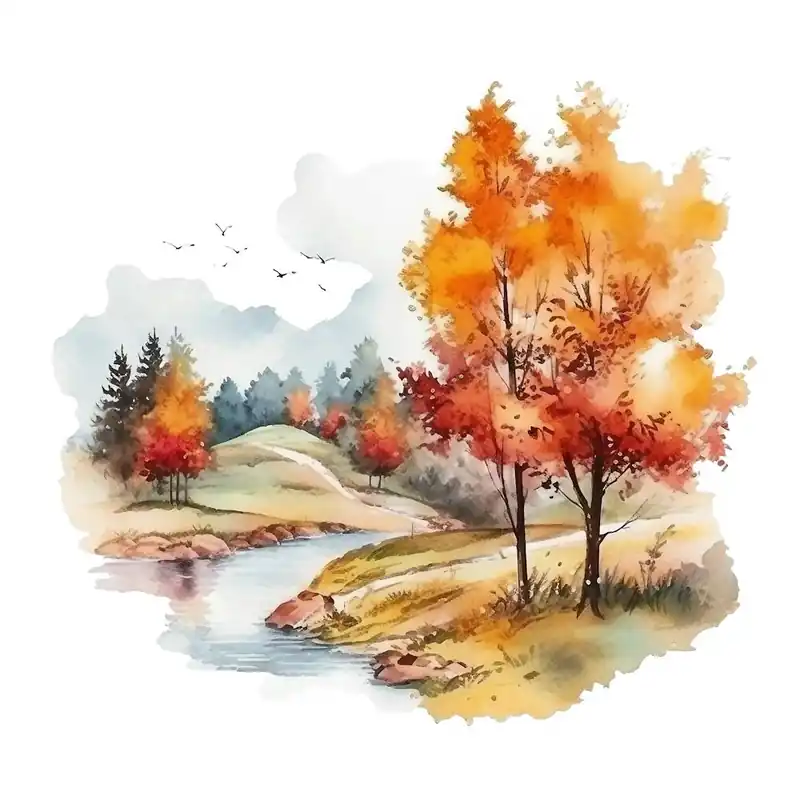 Handmade Watercolor Autumn Trees 8