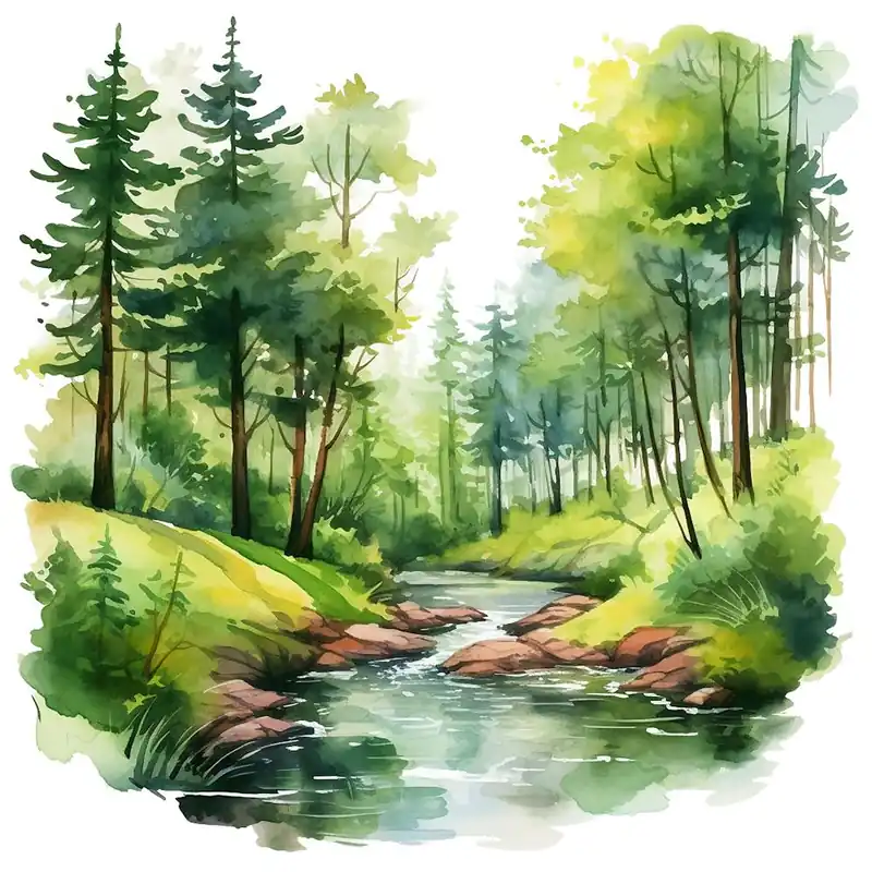 Watercolor Forest Landscape 3 Sale