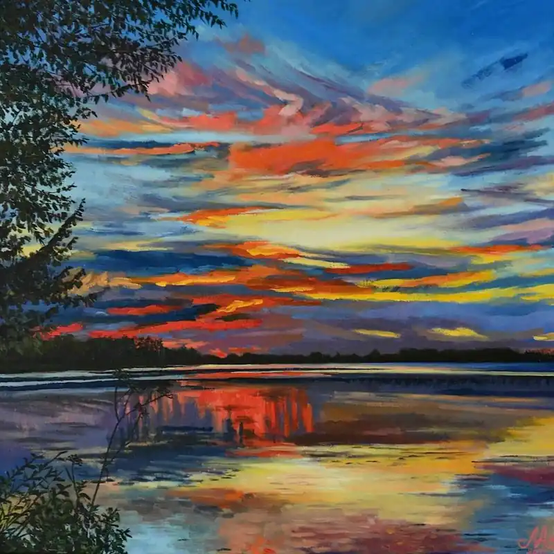 Worldwide Shipping Sunset On The Lake