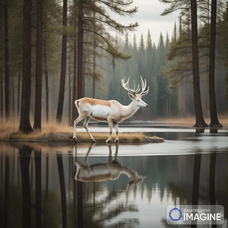 white deer standing over a lake Limited Offer