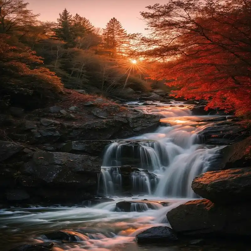 Sunset Over A Waterfall Shop Now