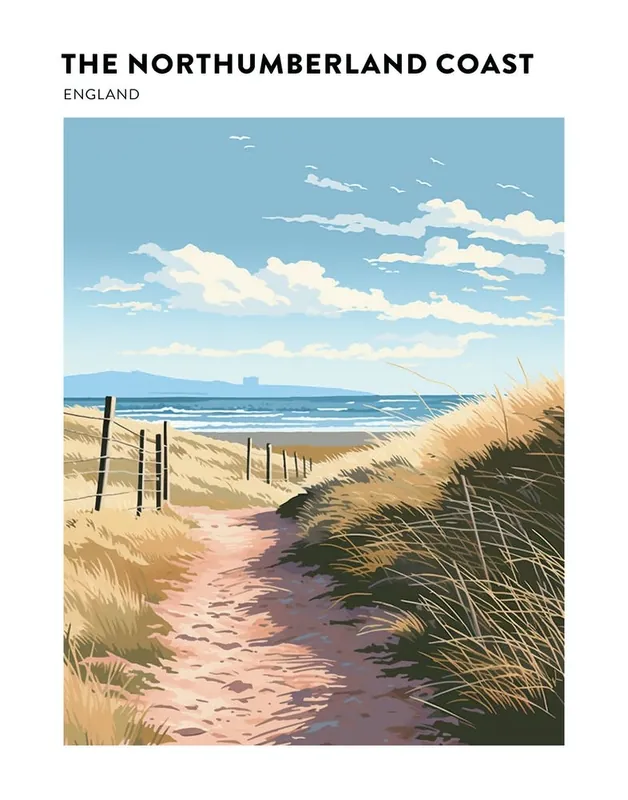 The Northumberland Coast Path England 1 Hiking Trail Landscape Poster Hassle-Free Returns