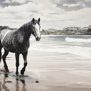 Weekend Sale A Horse Oil Painting In Bondi Beach, Australia, Landscape 2