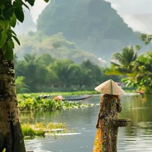 Woman Walks Along A River Fresh Stock