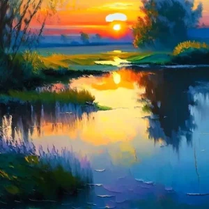 Sunrise Over Pond Waterscape Impressionism 1 Sale