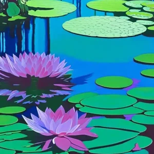 Water Lilies Waterscape Colourful Pop Art 1 Final Sale