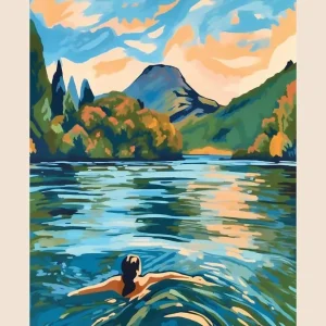 Worldwide Shipping Wild Swimming At Derwentwater Cumbria 1 Poster